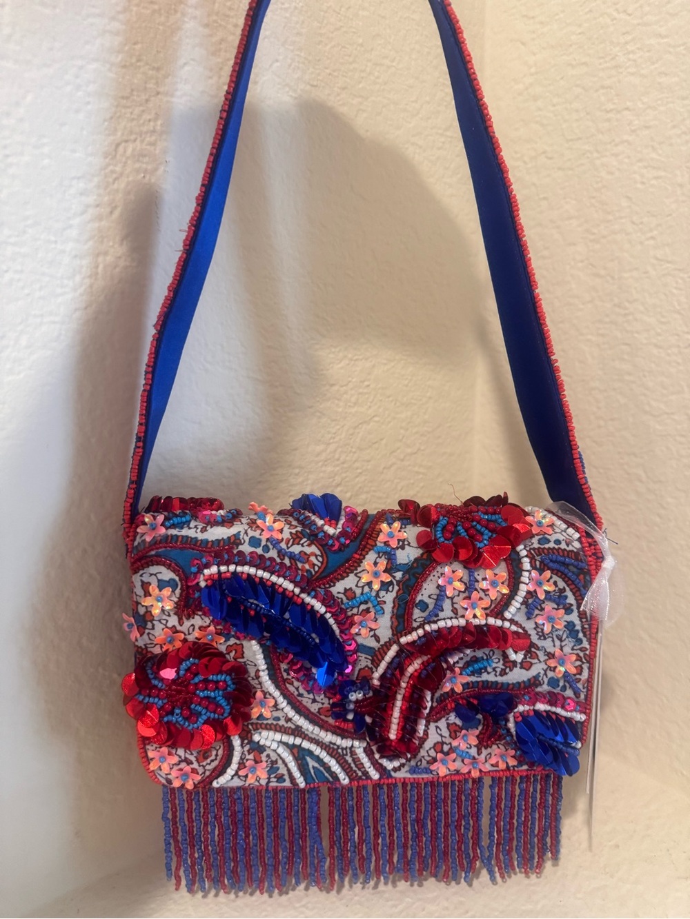 Red, White and Blue Embellished Beaded Bag NWT